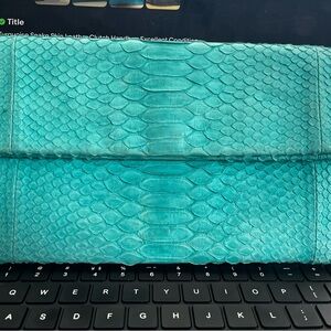 Vibrant Turquoise SnakeSkin Leather Clutch Bag Fabulous
